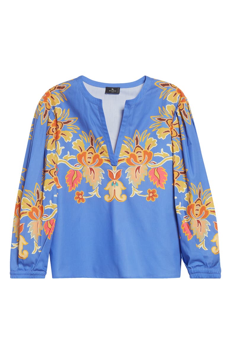 Etro Placed Paisley Cotton Top, Alternate, color, Printed Azure Base