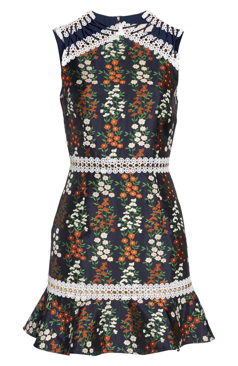 Keepsake the Label Faithful Floral Lace-Up Shoulder Dress, Alternate, color, Navy