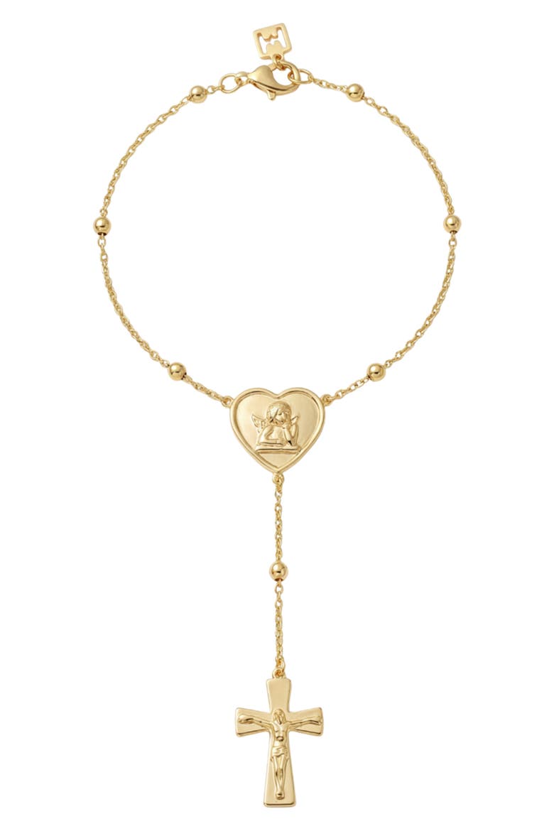 The Angel Cross Rosary Hand Chain, Main, color, GOLD