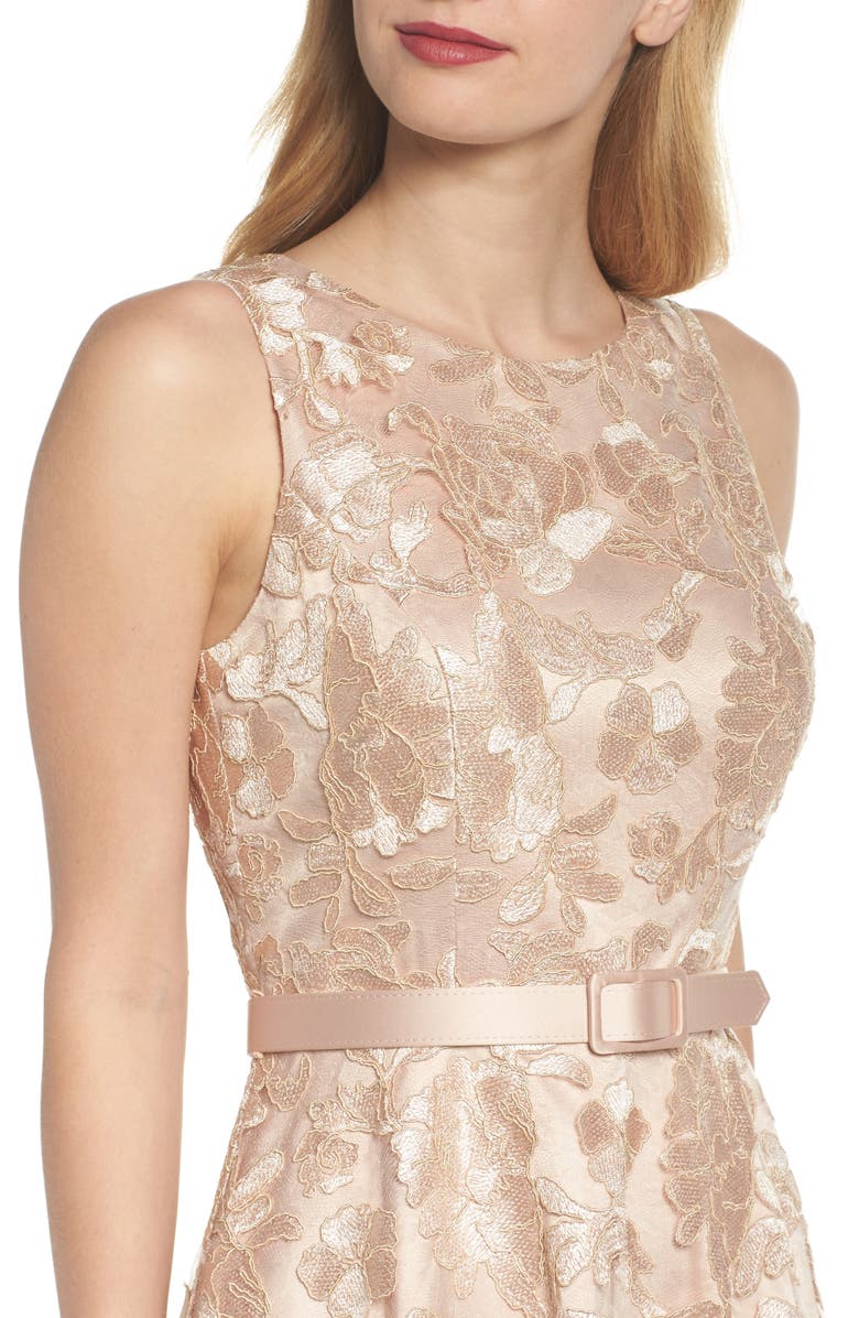 Eliza J Belted Lace Fit & Flare Dress, Alternate, color, 