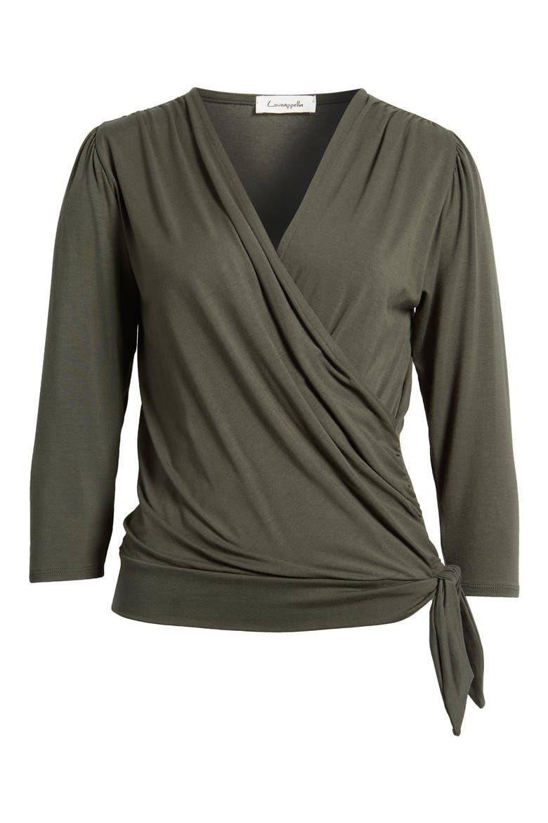 Faux Tie Wrap Top, Alternate, color, OLIVE