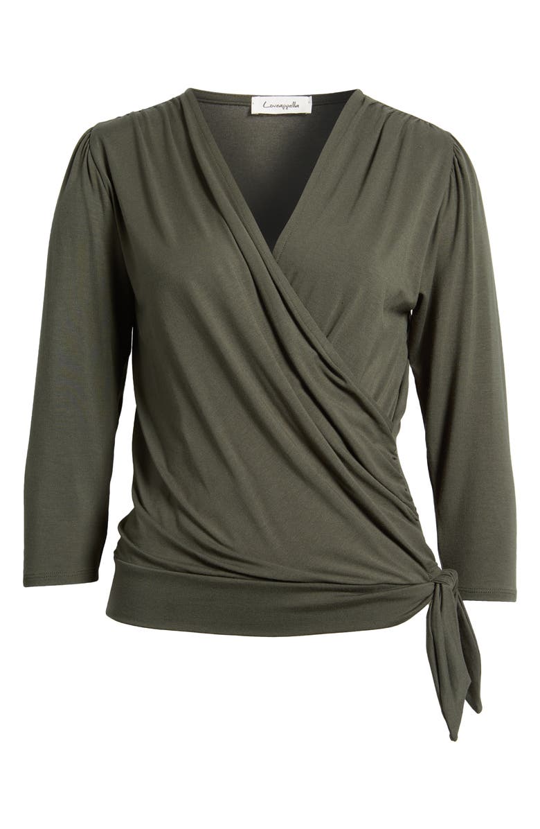 Loveappella Faux Tie Wrap Top, Alternate, color, Olive