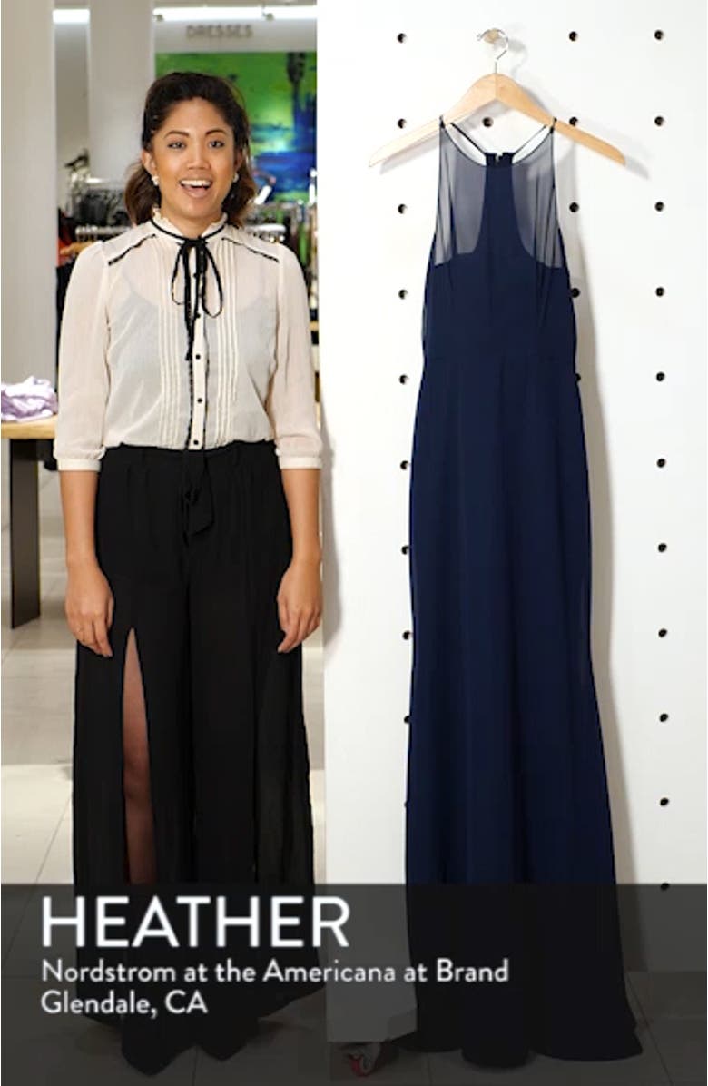 Sheer Racerback Chiffon Evening Dress, sales video thumbnail