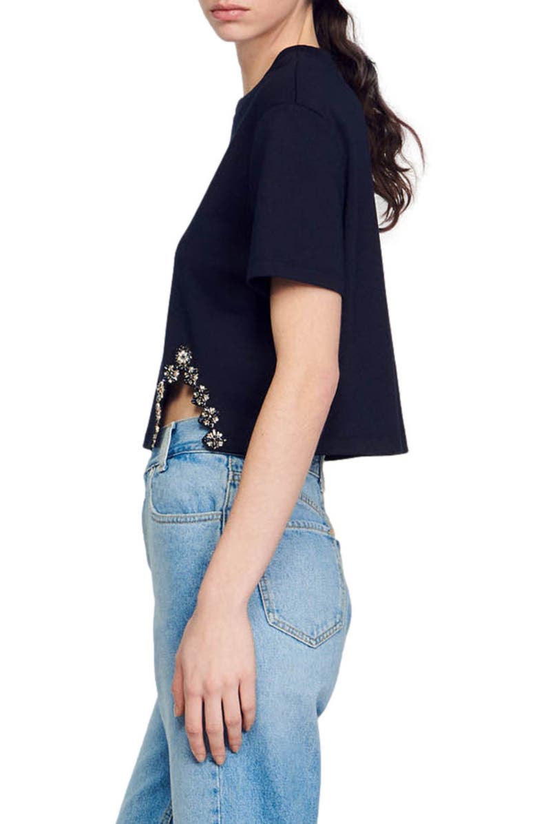 SANDRO Giada Beaded Vent Cotton Blend Top, Alternate, color, 