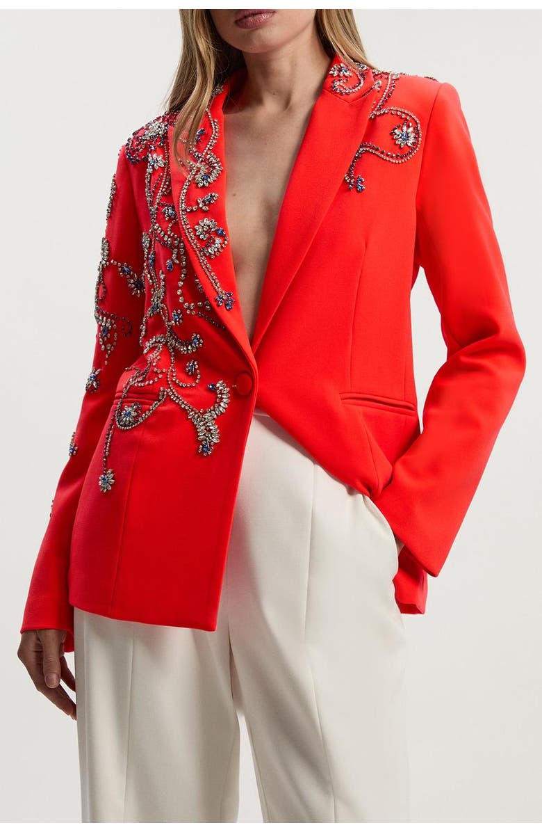 Karen Millen Embellished Single Breasted Blazer, Alternate, color, Red