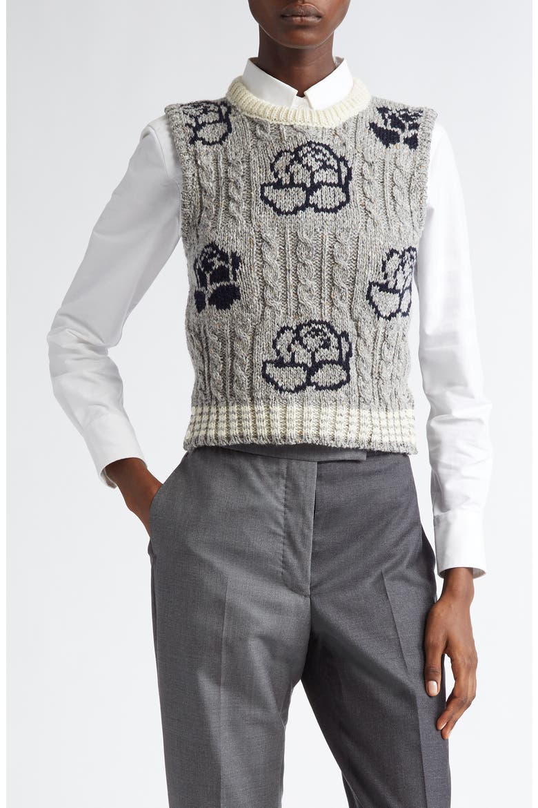 Intarsia Rose Donegal Tweed Sweater Vest, Main, color, LIGHT GREY