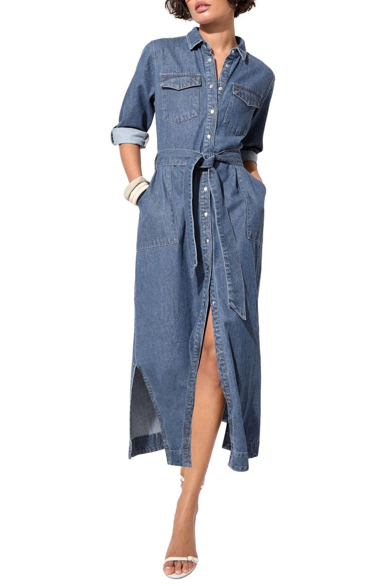 Belted Denim Shirtdress, Main, color, BLUE