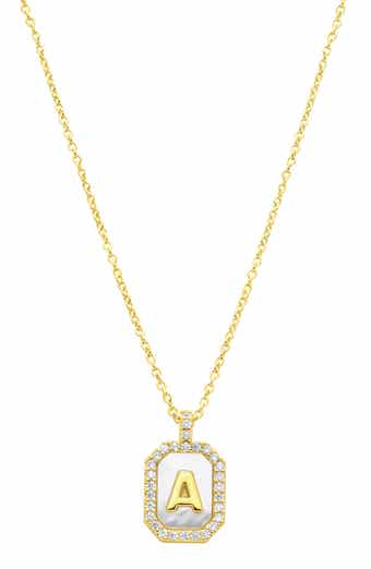 Adornia Crystal Mother of Pearl Initial Pendant Necklace