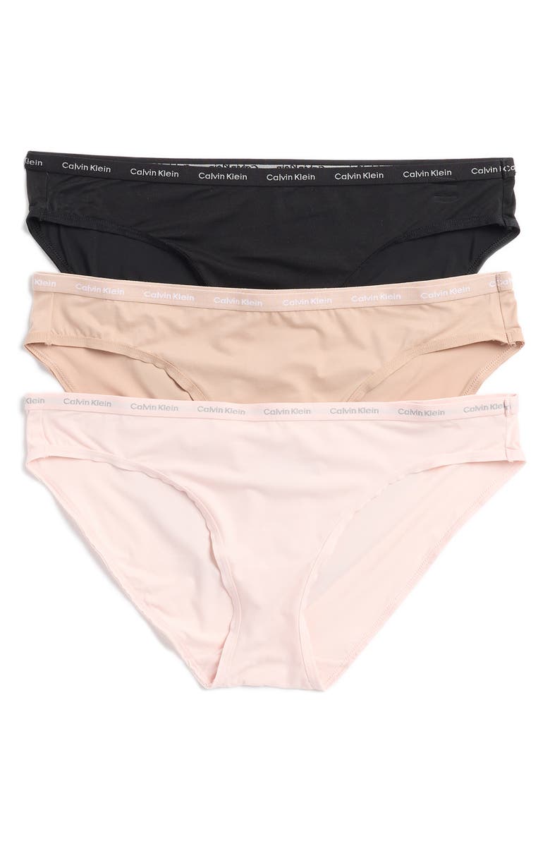 Calvin Klein 3-Pack Luxe Assorted Bikinis, Main, color, Black/ Cedar