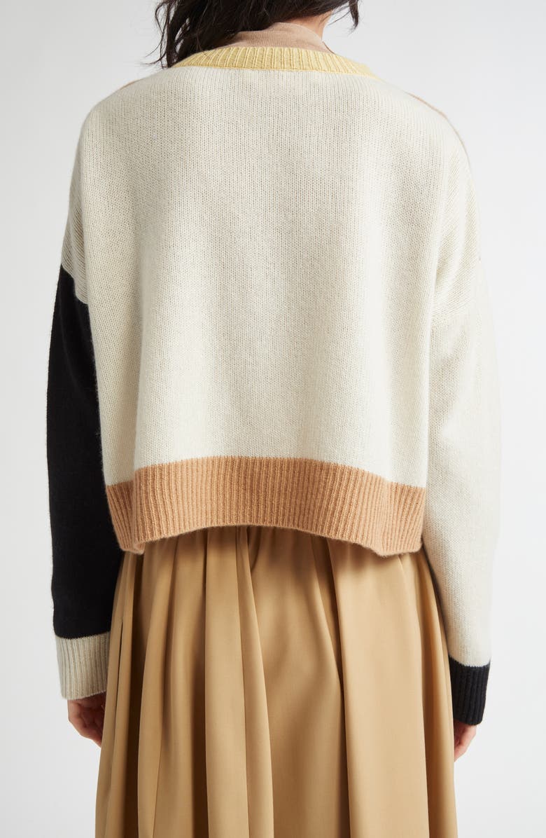 Marni Colorblock Boxy Crop Cashmere Cardigan, Alternate, color, Tan