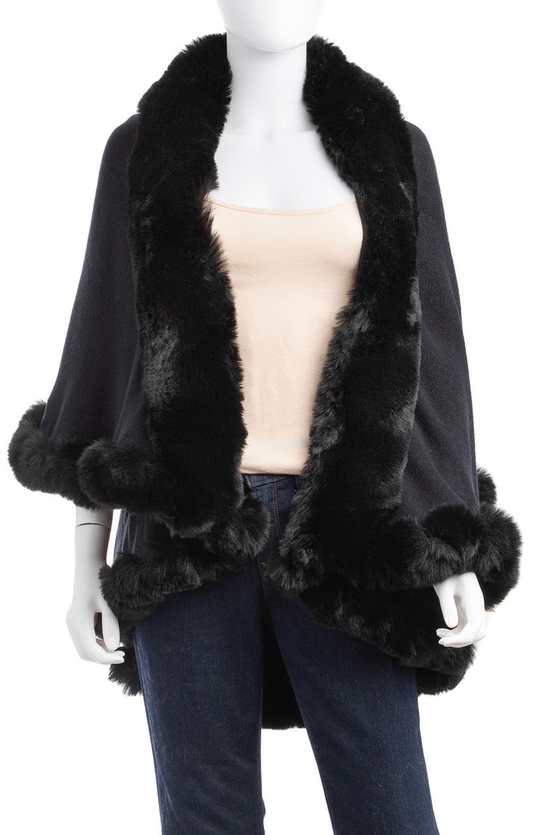 SAACHI Tiered Faux Fur Cardigan, Alternate, color, Black