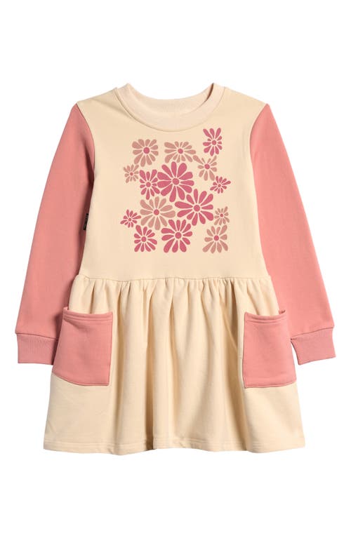 TINY TRIBE Kids' Floral Colorblock Long Sleeve Cotton Sweatshirt Dress in Pink Multi 