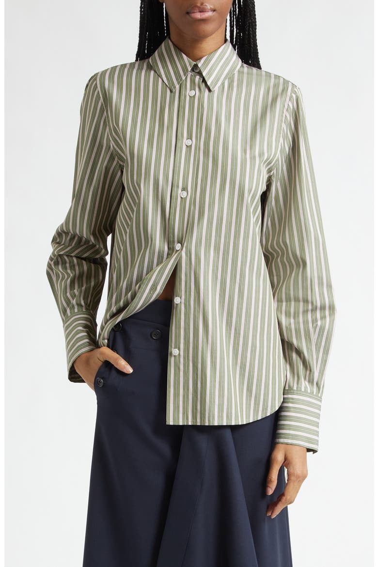 Back Cascade Stripe Button-Up Shirt, Main, color, SAGE/ MULTI