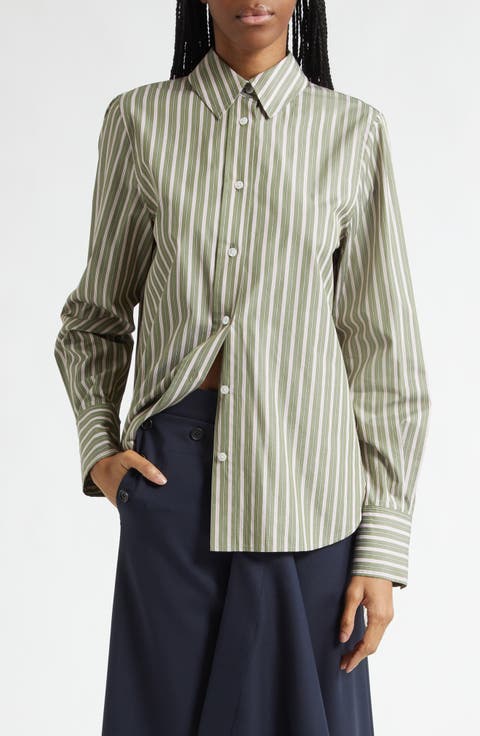 Back Cascade Stripe Button-Up Shirt