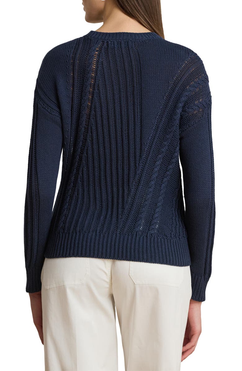 Lauren Ralph Lauren Pointelle & Cable Detail Cotton Sweater, Alternate, color, Shadow Navy