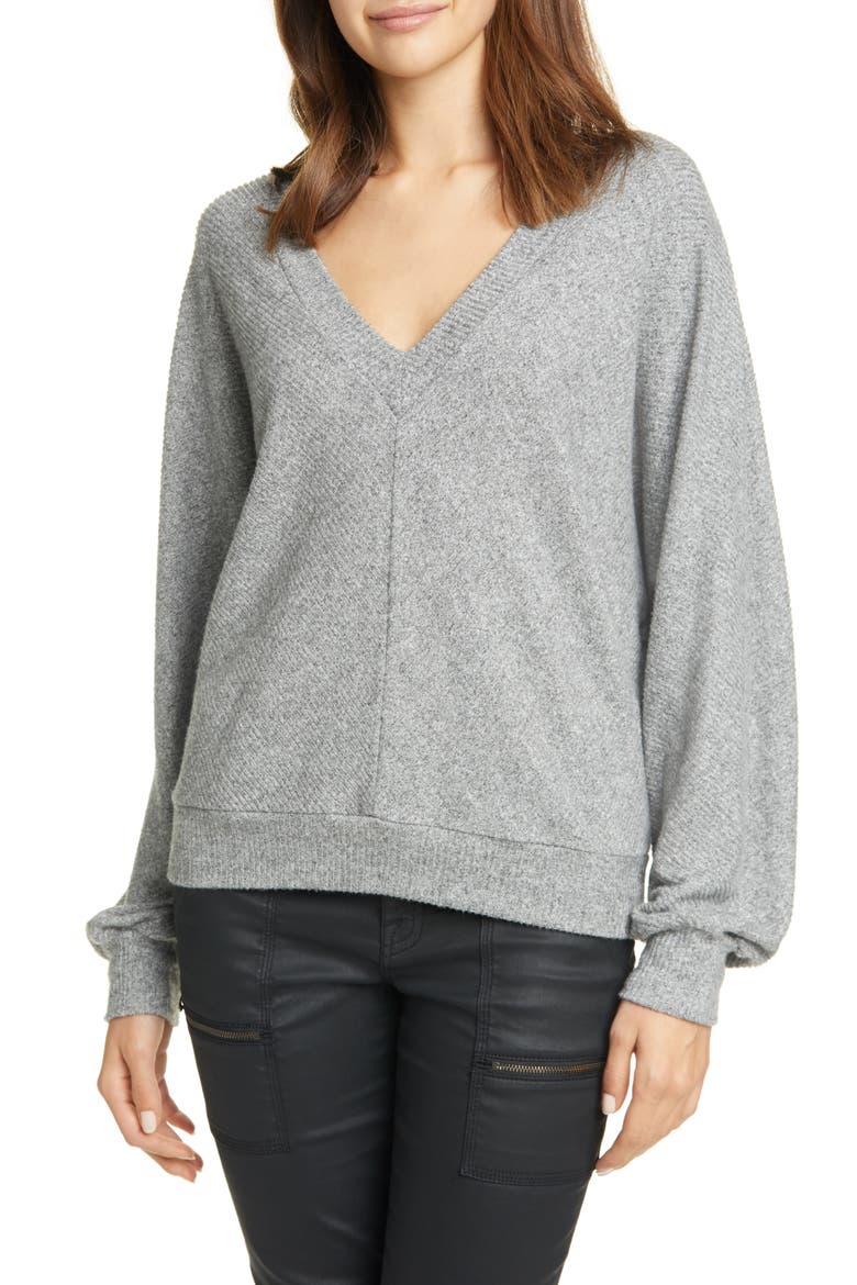Uni Ribbed V-Neck Top, Main, color, HEATHER GREY