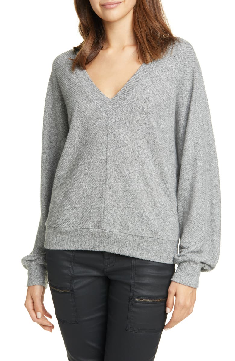 Joie Uni Ribbed V-Neck Top, Main, color, Heather Grey