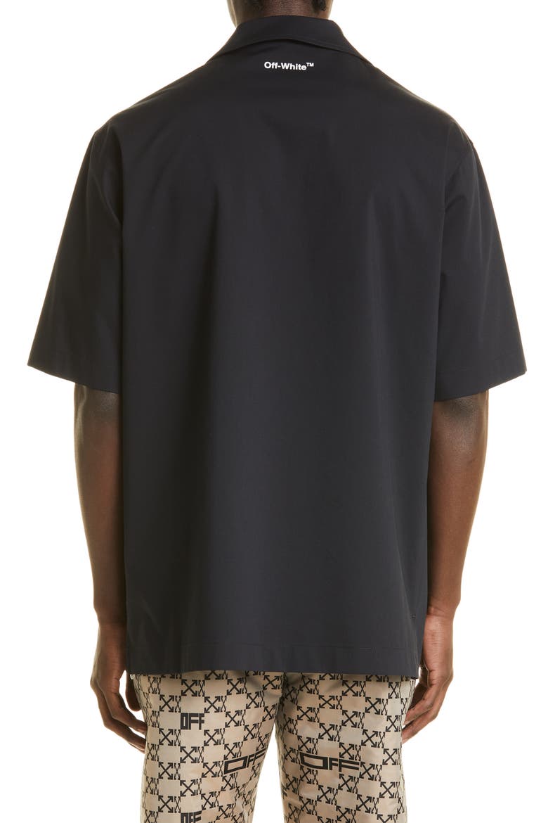 Single Arrow Short Sleeve Cotton Blend Button-Up Shirt, Alternate, color, BLACK WHITE