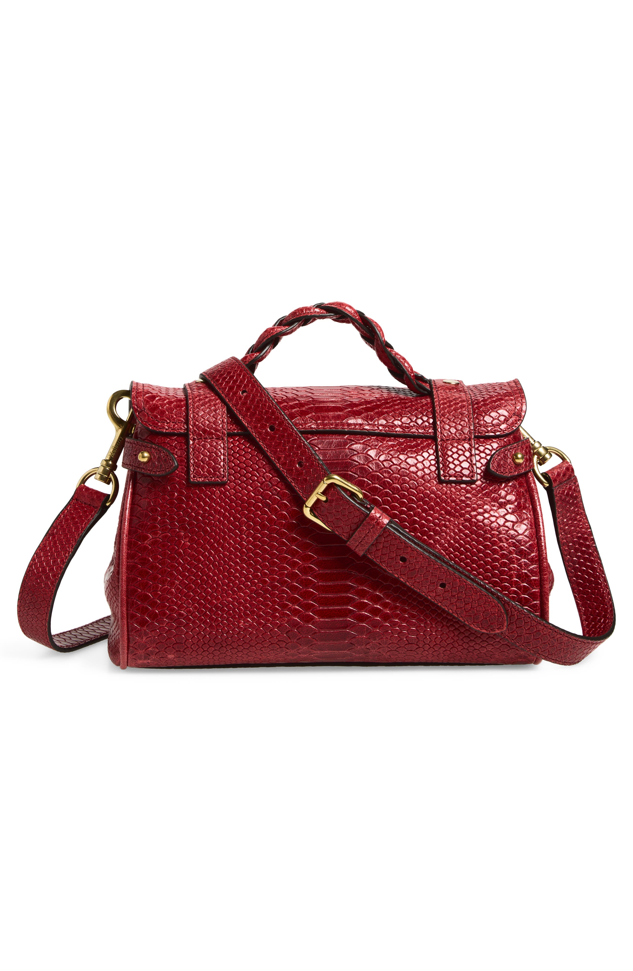 Mini Alexa Snake Embossed Leather Satchel, Alternate, color, APPLE RED