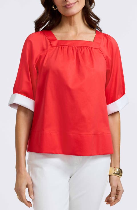 Violet Square Neck Cotton Blend Top