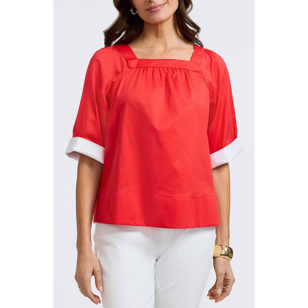 Foxcroft Violet Square Neck Cotton Blend Top In Scarlet Red