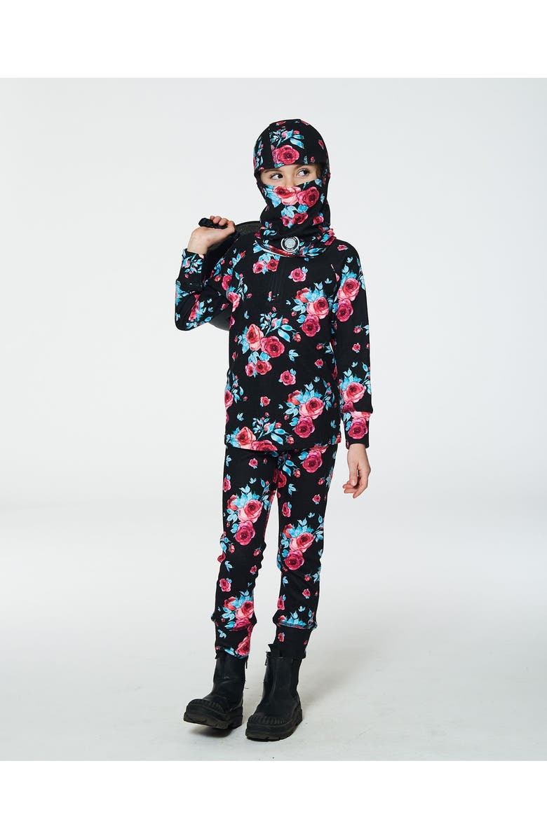 Deux par Deux Girl's Jersey Balaclava Black Printed Roses, Alternate, color, 