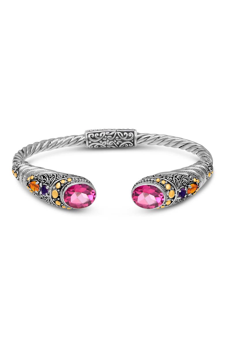 Sterling Silver & 18K Gold Pink Topaz, Amethyst & Citrine Hinged Cuff Bracelet, Main, color, SILVER/GOLD