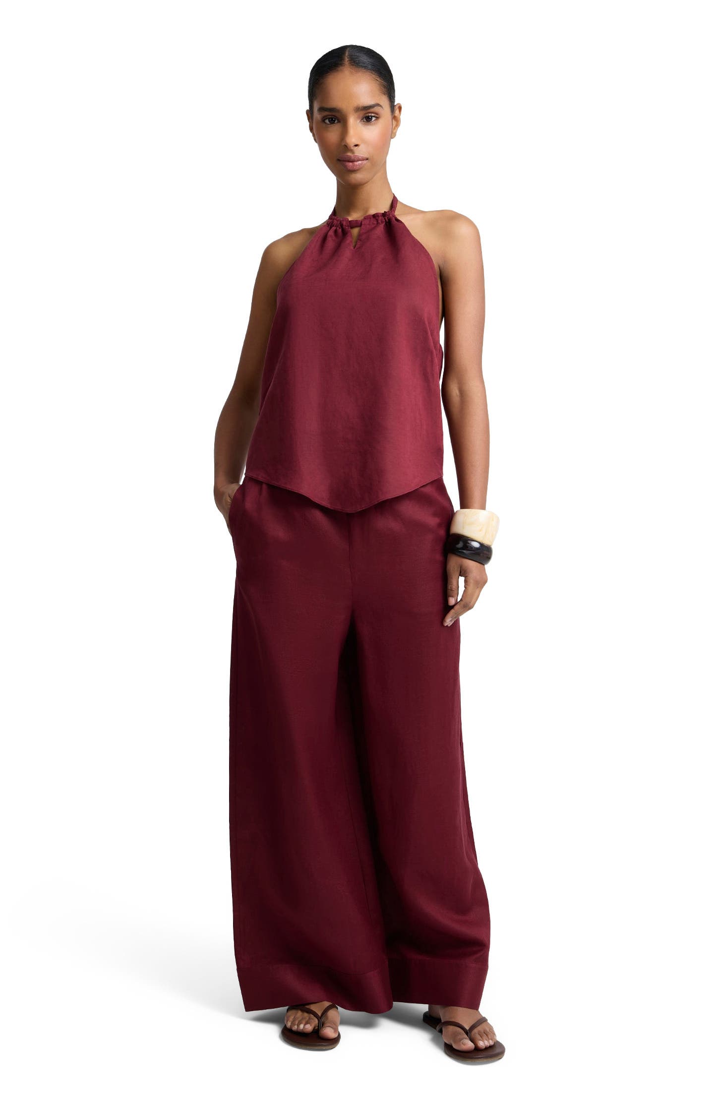 Air Linen Drawstring Wide Leg Pant - image 5