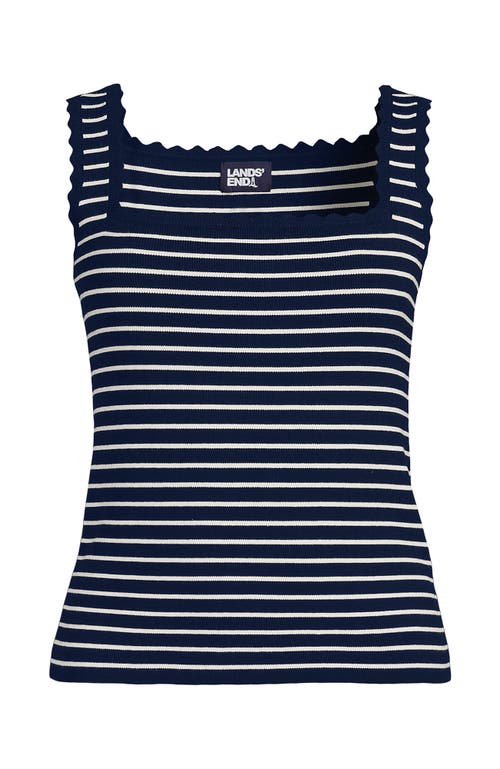 Lands' End Plus Size High Retention Square Neck Tank Sweater In Deep Sea Navy/ivory Stripe