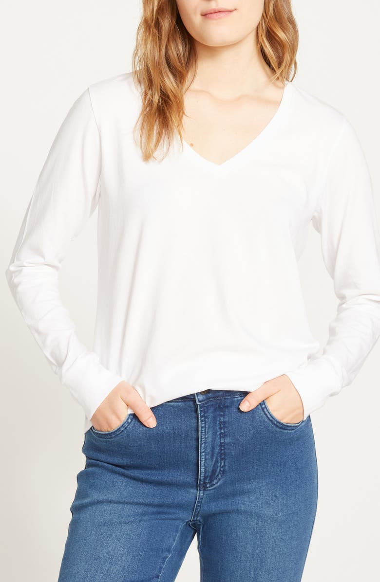 Universal Standard Long Sleeve V-Rex Tee, Main, color, White