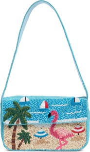 Collection XIIX Beaded Flamingo Beach Scene Shoulder Bag