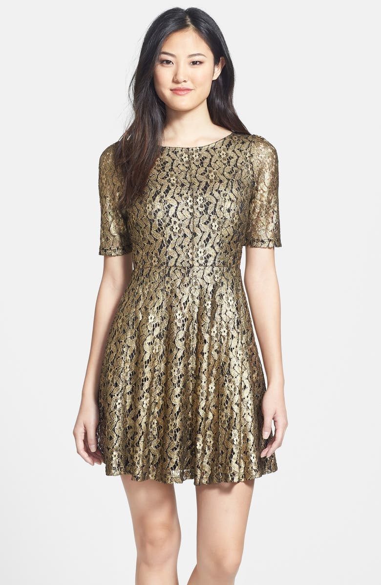 Felicity & Coco Metallic Lace Fit & Flare Dress, Main, color,