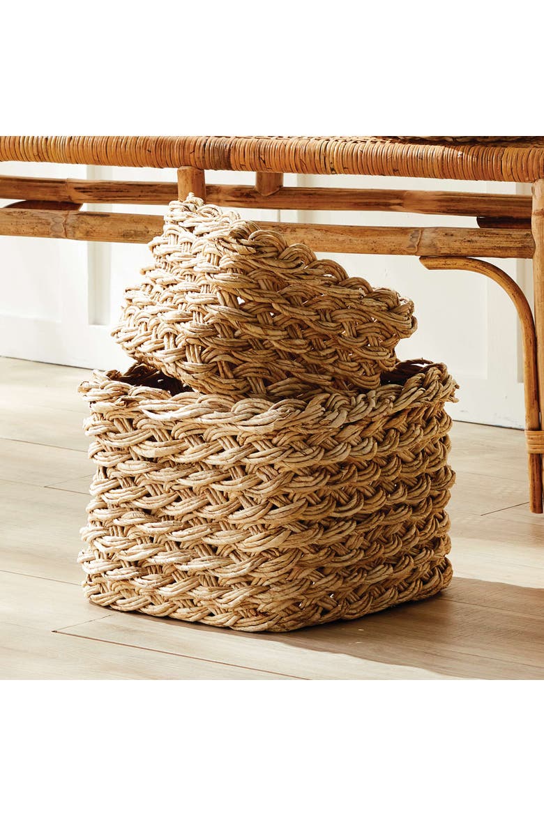 Abaca French Braid Storage Baskets Square Set Of 2, Alternate, color, Beige