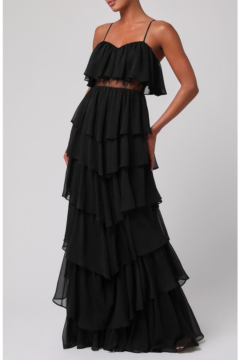 Serafina Tiered Midi Dress, Main, color, BLACK