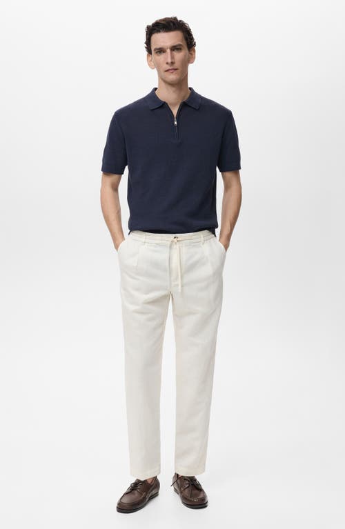 Mango Slim Fit Pants With Drawstring Waist In White