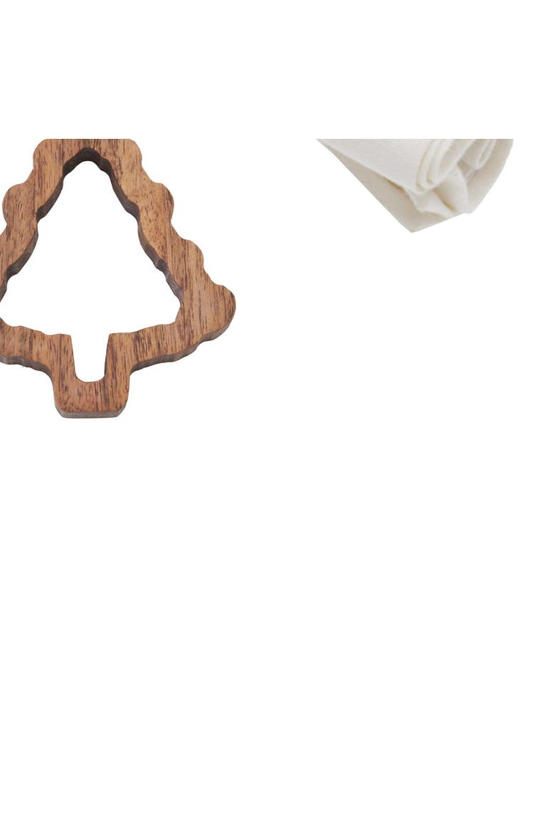 Christmas Tree Set of 4 Acacia Wood Standard Cloth Napkin Rings, Alternate, color, Brown