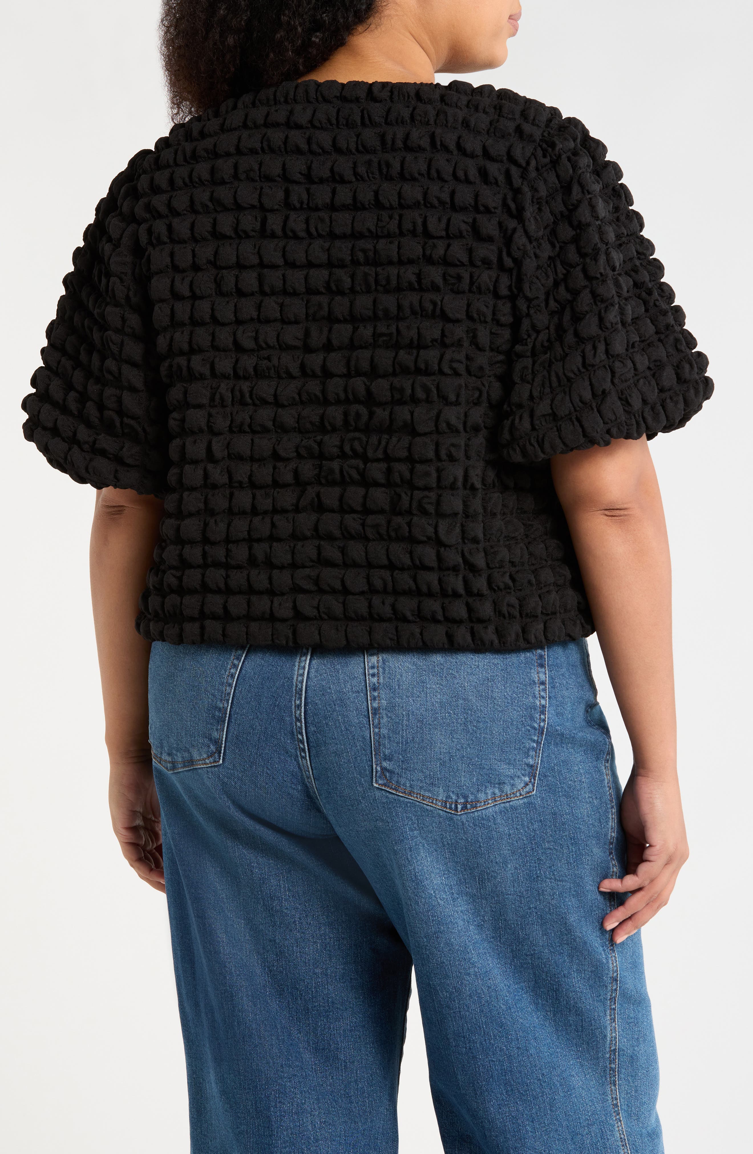 Texture Puff Sleeve Crop Top - image 2
