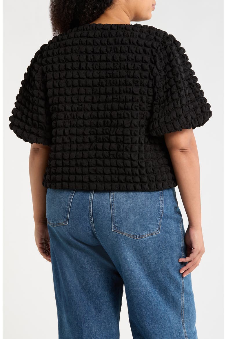 Texture Puff Sleeve Crop Top, Alternate, color, BLACK