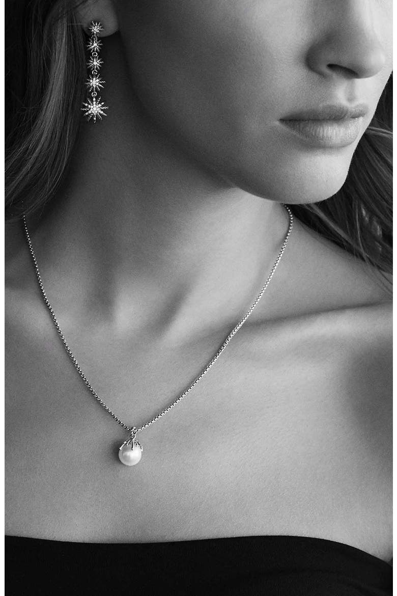 'Starburst' Pearl Pendant with Diamonds on Chain, Alternate, color, PEARL/ SILVER