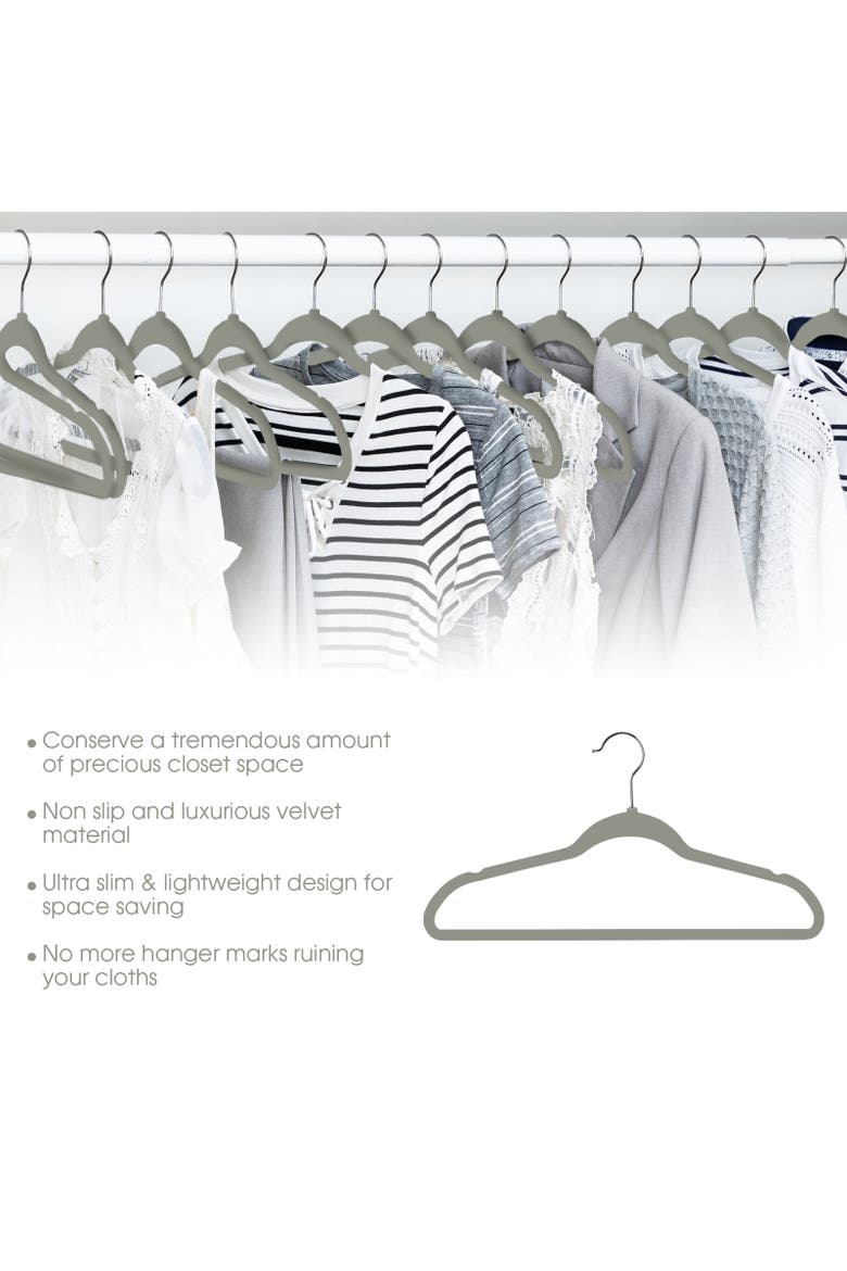 50 Piece Flocked Velvet Clothes Hangers with Stainless Steel Swivel Hooks, Alternate, color, Grey