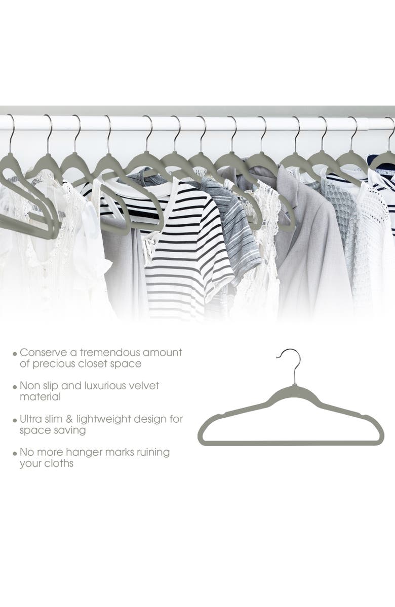 Elama Home 50 Piece Flocked Velvet Clothes Hangers with Stainless Steel Swivel Hooks, Alternate, color, Grey