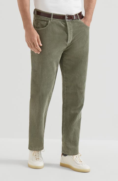 Garment-dyed five-pocket trousers in cotton narrow wale corduroy