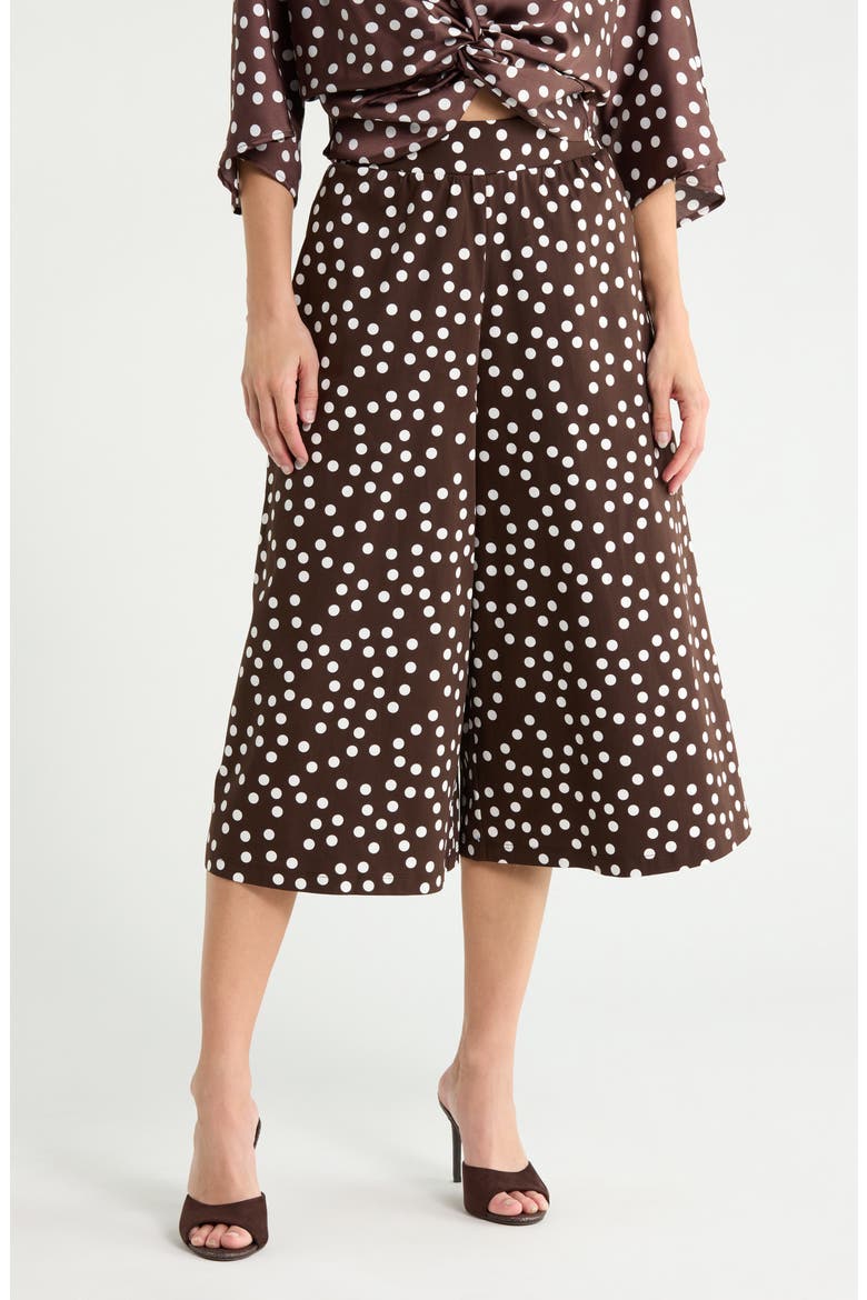 Polka Dot Wide Leg Capri Pants, Main, color, BROWN