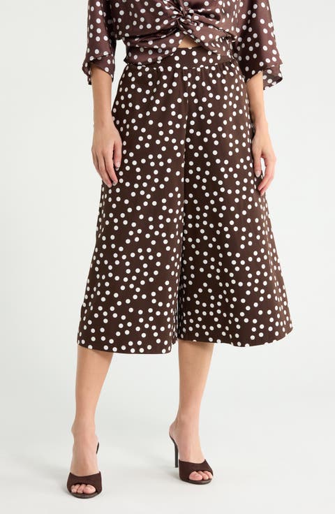 Polka Dot Wide Leg Capri Pants