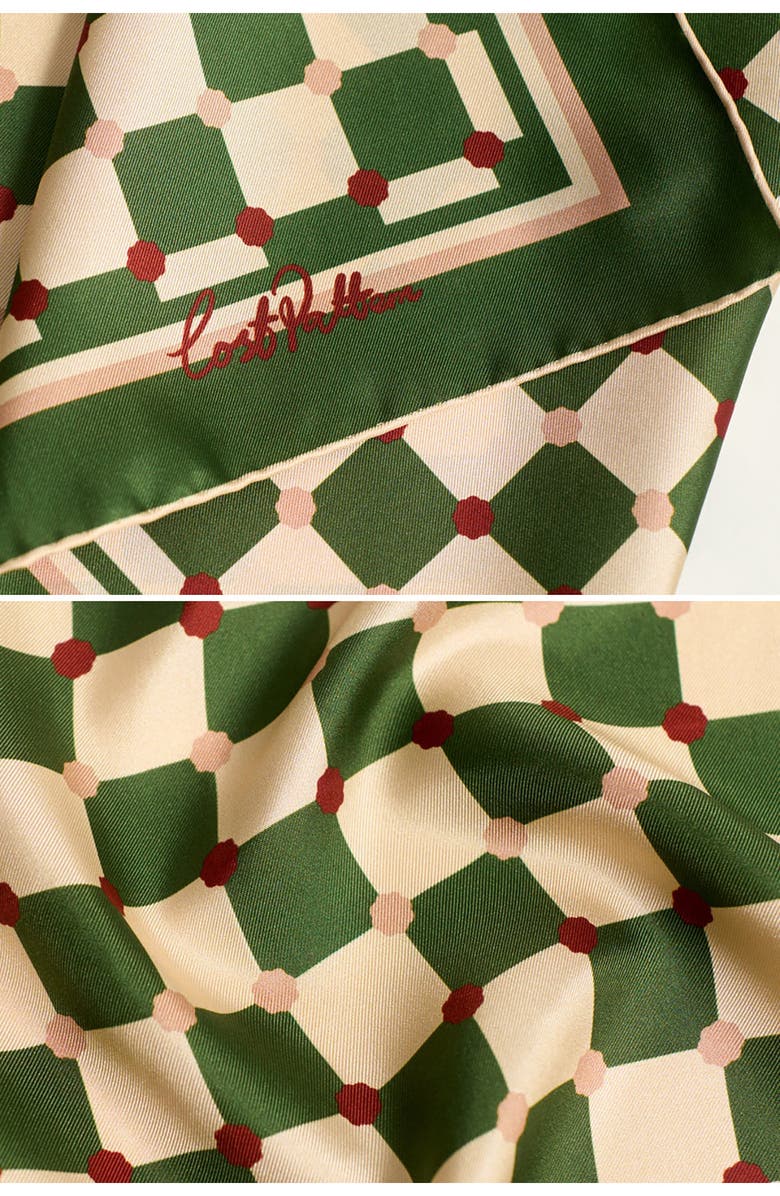 Lost Pattern Checkerboard Silk Square Bandana, Alternate, color, Green
