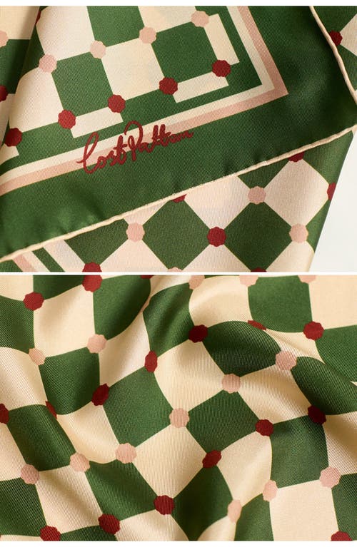 Lost Pattern Checkerboard Silk Square Bandana In Green