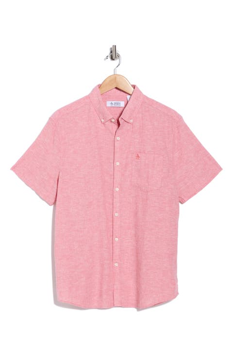 Stretch Linen Blend Short Sleeve Shirt