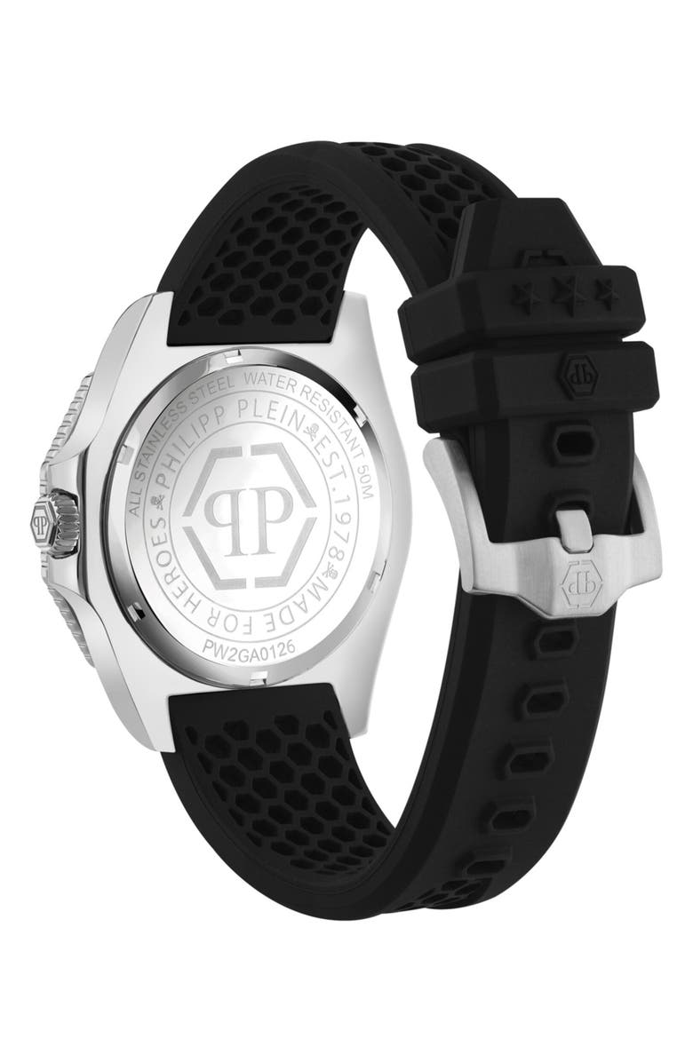PHILIPP PLEIN Aquastorm Silicone Strap Watch, 44mm, Alternate, color, Stainless Steel