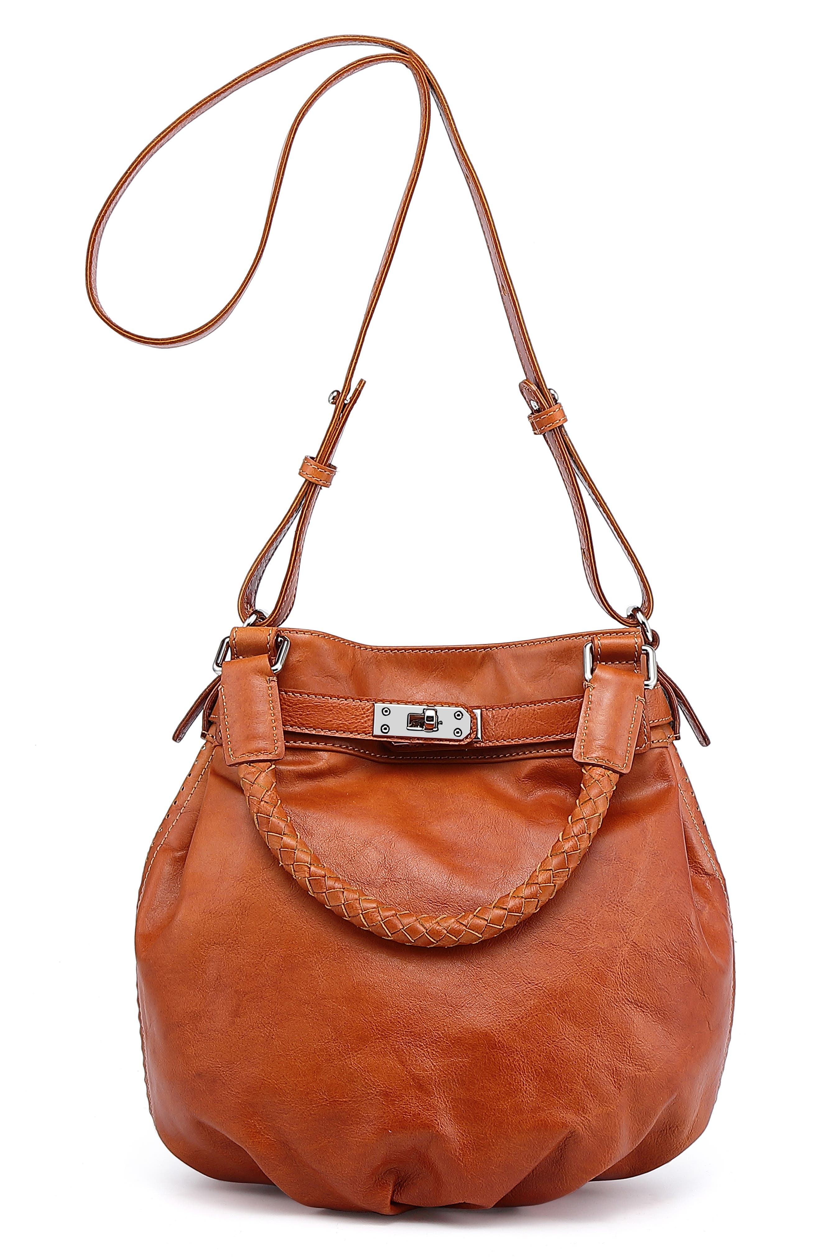 Leather Pumpkin Bucket Bag, Alternate, color, COGNAC