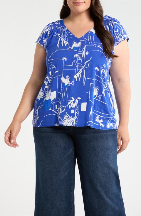 Town Print Smocked Top (Plus)